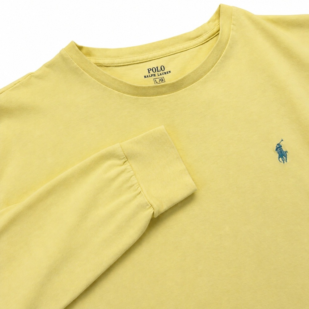Polo Ralph Lauren T Shirt Mens L Yellow Blue Pony Long Sleeve Cotton Preppy